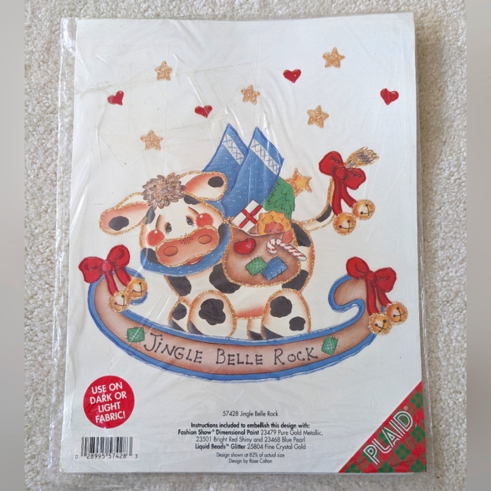 Jingle Belle Rock Cow iron on transfer by Plaid vintage 1993 country Chr…